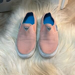 Peach and teal Columbia PFG shoes